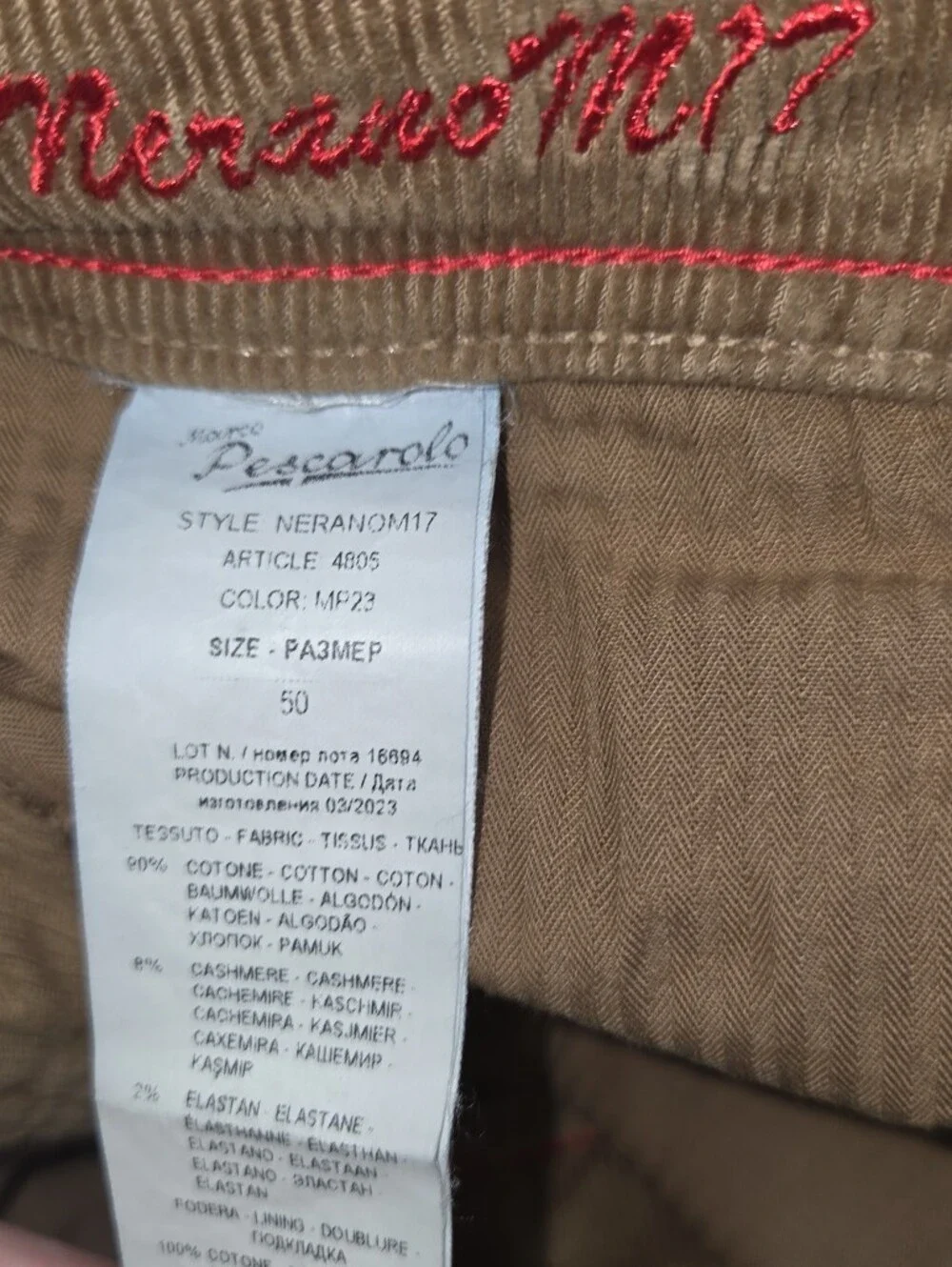 Marco Pescarolo Corduroy Pants-sz 34 Brown, 5 Pockets, Italian, No Keychain